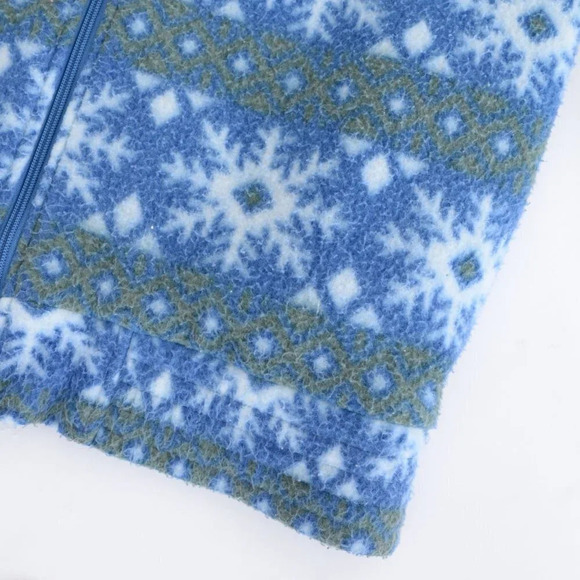 Vintage Haband! Blue & Green Snowflake Fleece Collared Sweater - Picture 11 of 12